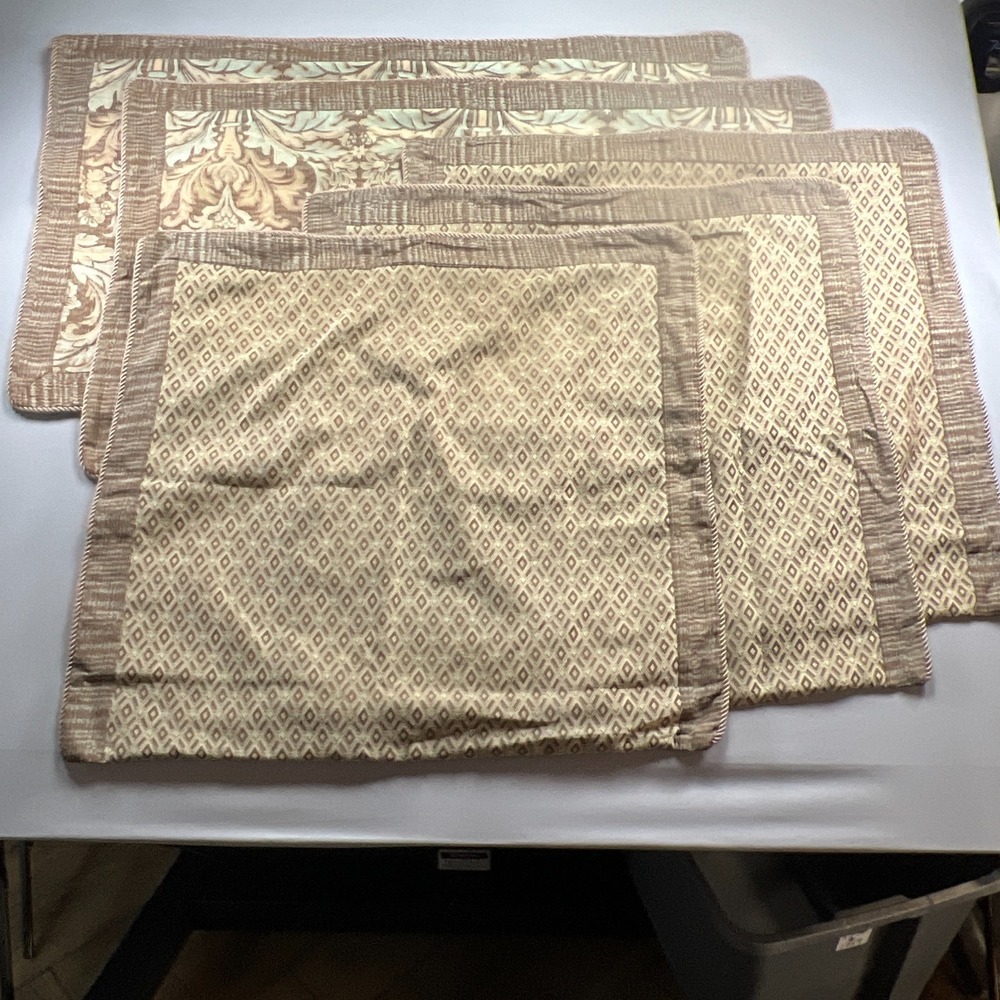 Set Of 5 Noble Excellence King Pillow Shams Multi Damask Tapestry Rolled Cord